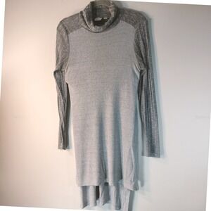Anthropologie Postmark Grey Ribbed Cowl Neck Tunic High Low Side Slit Small